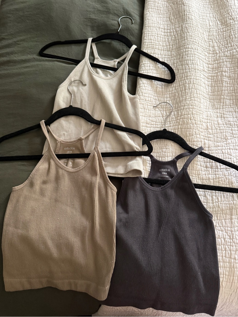 Ribbed Racerback Tank Top - Cream, Beige, Charcoal by adidas